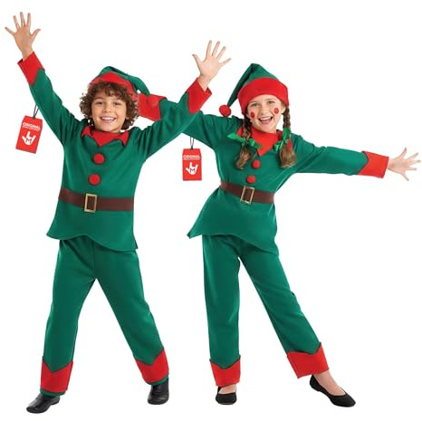 fun shack Elf Costume for Kids, Elf Outfit for Kids, Boys Christmas Costume, Girls Christmas Costumes, Medium
