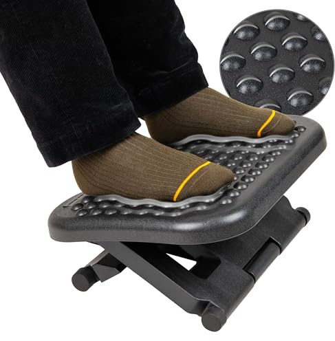 Mind Reader Foot Rest, Under Desk at Work, Ergonomic, Height Adjustable, Office, Plastic, 17 L x 13 W x 6.25 H, Black
