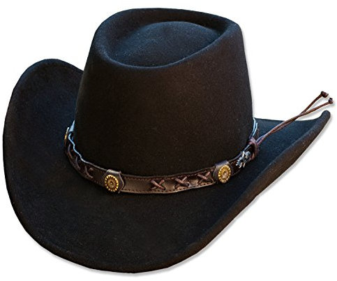 Stars & Stripes Hochwertiger Cowboyhut Westernhut Gambler 100% Wollfilz schwarz, L (58/59)