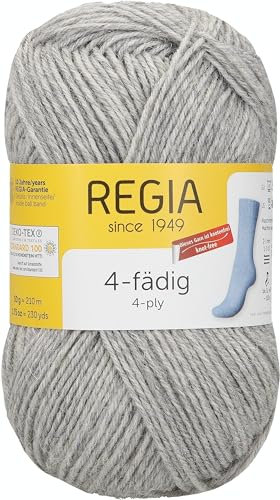REGIA 4-fädig Uni 9801276-01991 hell grau streaked Handstrickgarn, Sockengarn, 50g Knäuel