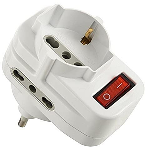 Electraline 71033 Adattatore Multipresa Tripla con Interruttore, Spina Rotante, Bianco