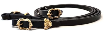PS Pferdeartikel Lederzügel, geschlossen mit mittlerer Schnalle verziert, Portugiesisch - Barock Farbe Schwarz mit goldenem Beschlag