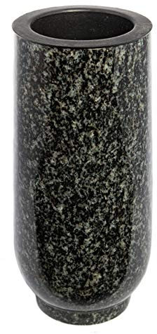 Afterglow Snygg gravvas klassisk av äkta granit, mörk impala, höjd 20 cm/Ø 10 cm, gravprydnad, väderbeständig, frostsäker, granitvas med plastinsats, kyrkogårdsvas