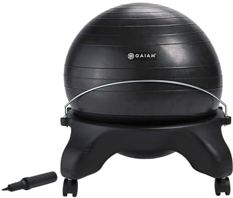 Gaiam Fauteuil à Balle d'équilibre Classique Dos Nu – Chaise Ergonomique de qualité supérieure pour la Maison et Le Bureau avec Pompe à air, Guide d'exercices (français Non Garanti)