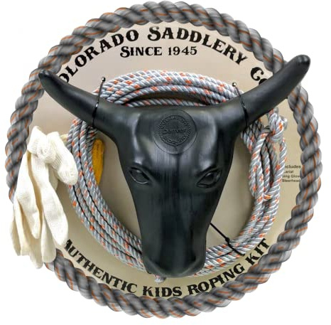 The Colorado Saddlery Junior Roping Kit | Complete Kids Rodeo Set | Practice Dummy Steer Head, Rope, Gloves, Stakes | Durable Training Rope | Beyond Toys