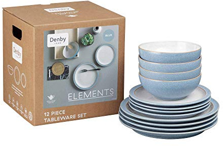 Denby Elements 12 Piece Dinner Set (Blue)