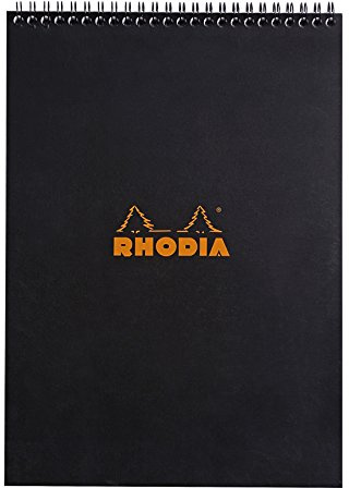Rhodia 185019C Note Pad med dubbel spiral, DIN A4, linjerad, 80 g, 21 x 29,7 cm, 80 ark, svart