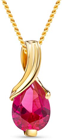 MIORE Kette Gold -9 Karat Gelbgold 375– Edestein kette, Halskette Damen, Kettenanhänger Gold mit Rubin in Krappenfassung, Hypoallergene Goldkette 45cm, Schmuck Damen, Goldschmuck, mit edler Schmuckbox