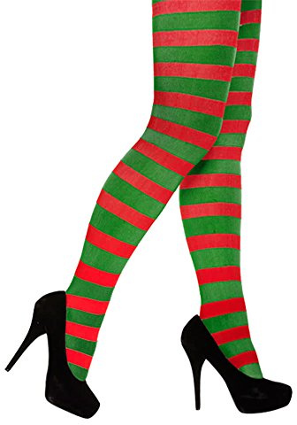 HENBRANDT Adult Christmas Red and Green Striped Tights Women's Fancy Dress Costume Accessories for Christmas Elf Costumes Mrs Claus Outfit Full Footed Stripey Elf Tights Fancy Dress for Women