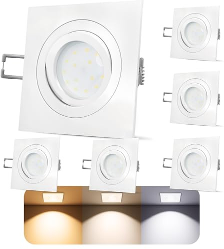 SSC-LUXon QF-2 6er Set LED Einbaustrahler flach dimmbar 30mm - einstellbare Lichtfarbe 3CCT - eckig weiß 230V 6 Watt