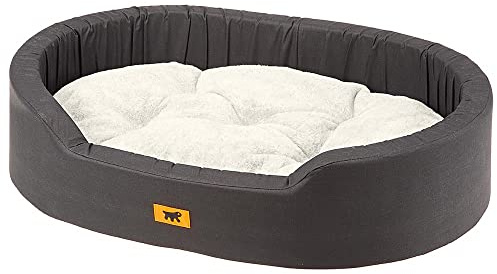 Ferplast Dog Bed Dandy, Removable, Washable Cushion, Cotton Cover and Peluche with Soft Padding, also ideal as a Cat Bed, 45 x 35 xh 13 cm, Brown