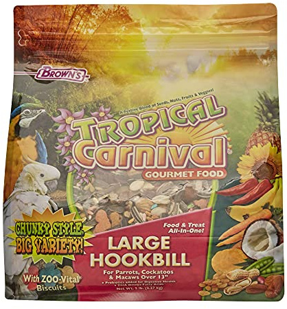 F.M. Brown's Tropical Carnival Gourmet Large Hookbill Food for Parrots, Cockatoos and Macaws Over 13, Vitamin-Nutrient Fortified Daily Diet, 5lb