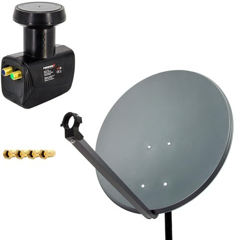 Premium X Satelliten-Komplettanlage 80cm Satellitenschüssel ALU Anthrazit Satellitenantenne Twin LNB F-Stecker, SAT bis 2 Teilnehmer