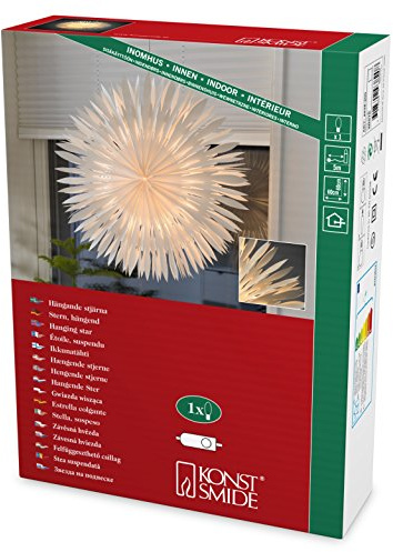Konstsmide 2938–200 vit pappersstjärna, 60 x 60 cm, för inomhus (IP20)/230 V inomhus/utan belysningsmedel/med på/av brytare/vit kabel, transparent