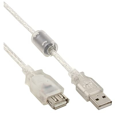 InLine 34603Q USB 2.0 förlängning, kontakt/uttag, typ A, transparent, med ferritkärna, 3 m