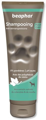BEAPHAR – Shampoing Anti-démangeaisons pour chien – Extraits naturels de Calendula, de Menthe et du polyphénol de raisin – Apaise les démangeaisons et irritations – pH neutre et sans parben – 250ml