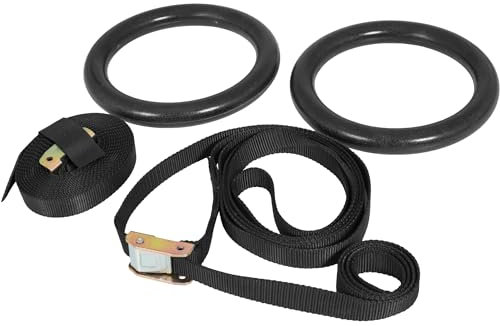 GORILLA SPORTS® Turnringe - 2X Gurte und 2X Trainingsringe 23 cm, bis 200kg Belastbar, verstellbaren Buckles Straps, Kunststoff oder Holz - Olympische Gymnastikringe, Gym Rings, Fitness Ringe, Turnen