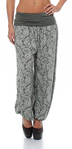 Malito - Damen Haremshose mit Orient Print - Pumphose aus Baumwolle - Stoffhose zum Tanzen, Chillen & Yoga - Aladinhose 8580 (Oliv)
