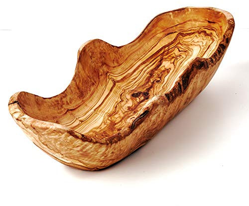 das Olivenholzbrett® Baguetteschale Olivenholz, Brotschale aus Holz, naturbelassener Rand, 20 cm