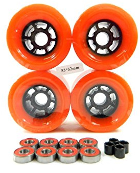 90mm Longboard Flywheels Wheels + ABEC 7 Bearings Spacers (Orange)