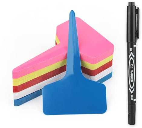 KINGLAKE 100 Pezzi Etichette Per Piante in plastica,T-Tipo Etichette per Piante Impermeabili, Etichette per Semi da Giardino,10 x 6 cm, 5 Colori