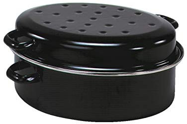 Krüger Gansbräter in schwarz aus Chrom, Emaille, 30 cm