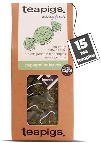 teapigs Peppermint Tea - Caffeine-Free Mint Tea Bags with Whole Peppermint Leaves - Fresh and Minty Blend - 15 Temples