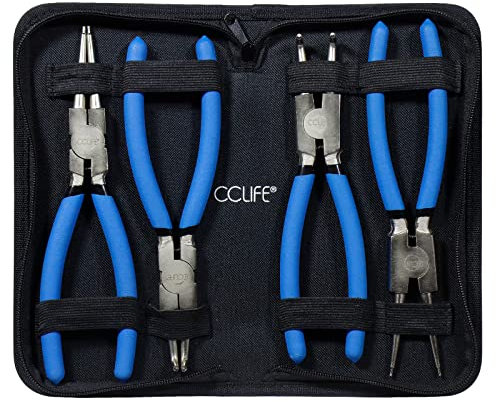 CCLIFE 4 piezas Juego Alicates Circlip Alicates 175 mm Anillos Alicate Inverso Alicates para Anillos de Retencion Interiores y Externos