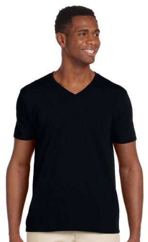 GILDAN Men's Soft Style V-neck T Shirt, Black, L UK