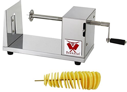 Beeketal 'BKSS' Profi Gemüse Spiralschneider aus Edelstahl mit Kurbel und rutschfesten Gummifüßen, Twister Schneider für z.B Chips, Gurken oder Karotten - inkl. Ersatzklinge