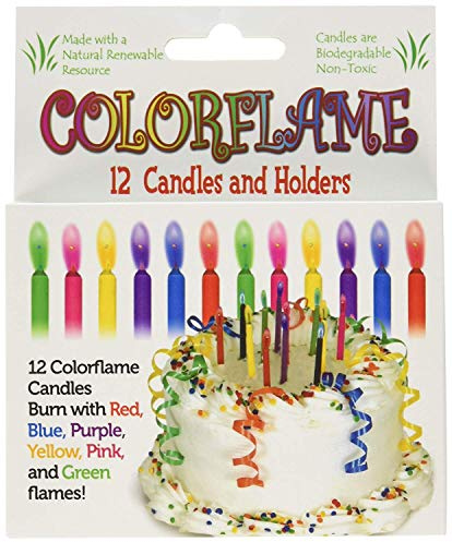 Colorflame Birthday Candles With Colored Flames - Birthday, Party, Cake Decor - 12 Candles Per Box