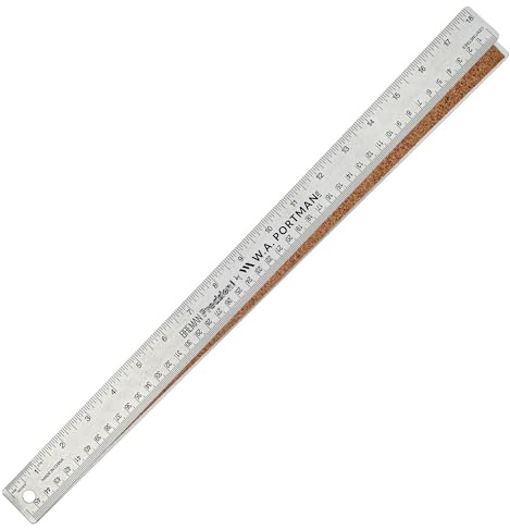 WA Portman Metal Ruler 18'', Metric Edge Corkback Stainless Steel Ruler
