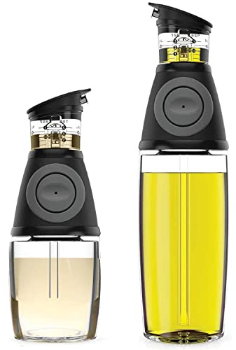 Belwares Olive Oil Dispenser Bottle Set - 2 Pack Oil and Vinegar Cruet with Drip-Free Spouts - Includes 17oz [500ml] and 9oz [250ml] Sized Bottles