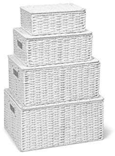 Storage Basket Hamper (Set of 4) - Storage Bin with Lid & Insert Handle for Easy Carrying - Convenient Storage Organiser Box - Including Small, Medium, Large, Extra Large - by Arpan (White)