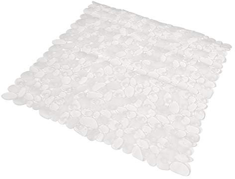 SANIMIX Klare Transparente Anti Rutsch Matte für die Dusche - Duscheinlage mit Saugnäpfen - Schadstofffreie Duschmatte in schöner Kieseldekor Steinoptik - Größe: 53 x 53cm