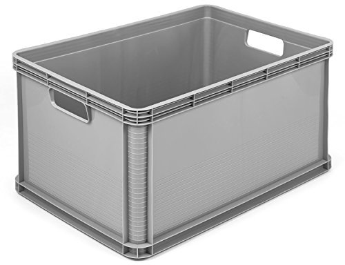 Set di 2 scatole in plastica, grigie, 64 l, scatola per trasnport, resistente Euro-Box