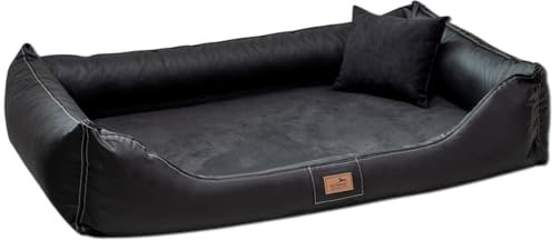 tierlando® Maddox VIP Orthopädisches Hundebett VISCO Velours Kunstleder S - XXL Größe: MO5-AL 120cm | Farbe: 03 Schwarz