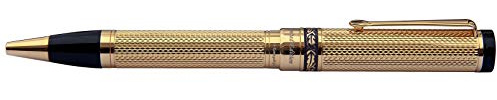 Xezo Tribune Twist Action Stylo à bille en laiton massif plaqué or 18 carats. Guilloche à la main. Édition limitée, sérialisée.