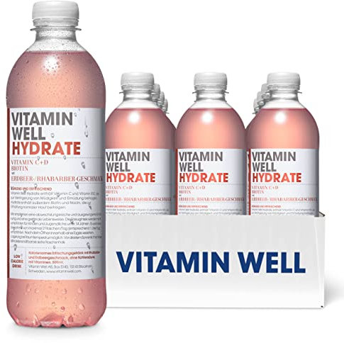 Vitamin Well Vitamin Wasser mit geschmack - Vitamin C, Vitamin D, Biotin, Zink - funktionelles und kalorienarmes Getränk, angereichert mit funktionellen Inhaltsstoffen - 12 x 500ml inkl. Pfand (Hydrate)