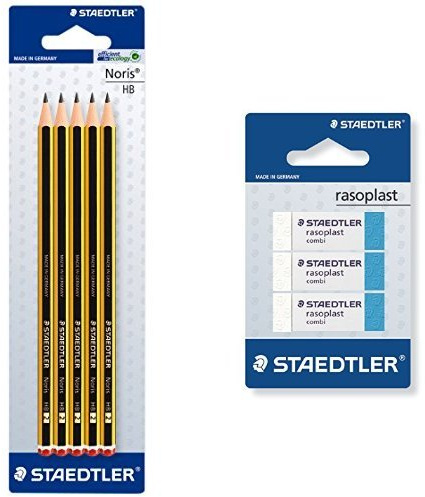 Staedtler - Pack lapiz Noris HB (5 unidades) + 3 gomas de borrar