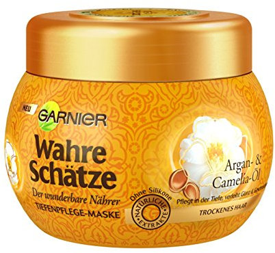 Garnier Haar-Maske, Argan-Ã–l, Camelia-Ã–l Für Trockenes Haar, Nährt Und Verleiht Geschmeidigkeit, Wahre Schätze, 1er Pack (1 X 300 Ml)