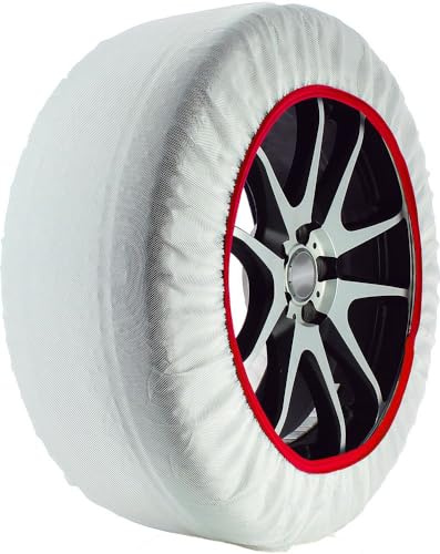 Start Set 2 Calze da Neve Bianche | Taglia XL | Omologate EN 16662-1 | in Tessuto | Adatte per Auto - SUV - Veicoli Commerciali | Protezione Cerchi | Facili da Montare | Misura Pneumatico all'Interno
