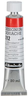 Schmincke - Designers Gouache, Zinnoberrot, 20 ml-Tube, 25 312 007, streifenfreier Auftrag, maximal deckend, farbintensiv und samtmatt