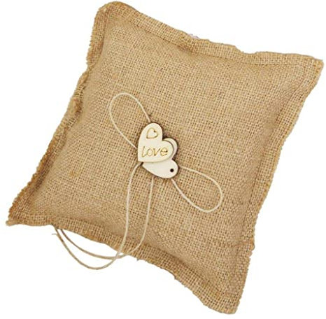 Genérico Vintage Cuscino Portafedi Tela Iuta 18cm Porta Anelli Per Matrimonio Party