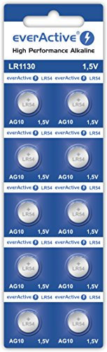 everActive AG10 1.5V, 10x Batterien, Alkaline, Mini, G10 LR1130 LR54, 5 Jahre Haltbarkeit, 10 Stück – 1 Blisterkarte