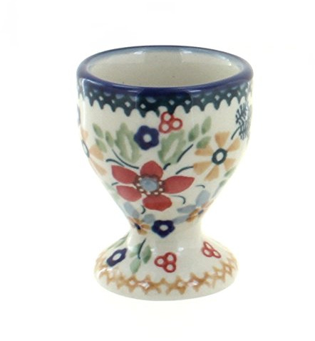 Blue Rose Polish Pottery - Red Daisy Egg Cup - 2.5 Tall - Durable Stoneware Cups for Soft or Hard Boiled Eggs