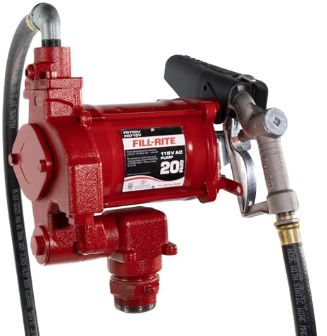 Fill-Rite FR700V 115V 20 GPM Fuel Transfer Pump with Discharge Hose & Manual Nozzle | For Gasoline, Diesel, Kerosene, Ethanol Blends, Methanol Blends & Biodiesel up to B20