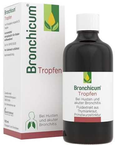 Bronchicum Tropfen | bei Husten und akuter Bronchitis |pflanzliche Erkältungstropfen mit Thymian & Primel | schleimlösend und beruhigend |ab 6 Jahren geeignet | 100 ml