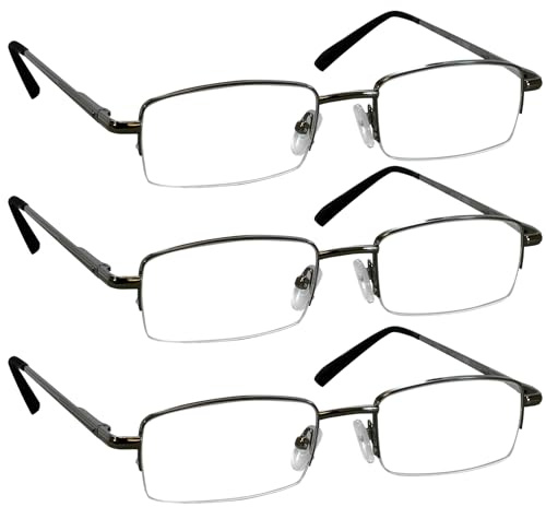 TruVision Readers 3 Pk - Gunmetal Metal Frames and Clear Acrylic Lenses 3.00