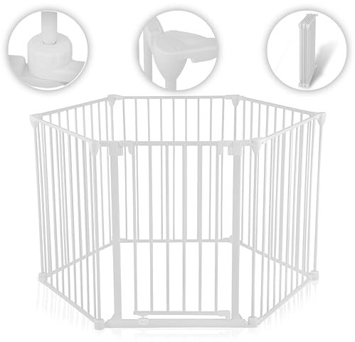 Baby Vivo Barrera de Seguridad Bebé Niño Rejilla Protectora de Chimenea Protección 5+1 Infantil Mascotas Escaleras en Blanco (5 paneles y una puerta) - PREMIUM